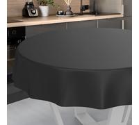 Nappe en Toile cirée Lavable, pour Table de Jardin, extérieur et intérieur, Ronde, 140 cm, Bord coupé, Noire