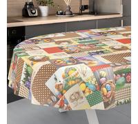 Nappe en Toile cirée Lavable, pour Table de Jardin, extérieur, intérieur, Ovale, 180 x 140 cm, Bord coupé, Motif Ostara