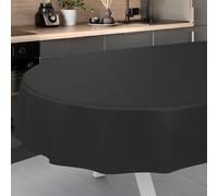 Nappe en Toile cirée, Lavable, pour Table de Jardin, extérieur, intérieur, Ovale, Bord coupé, Noire, 220 x 140 cm