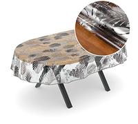 Nappe en Toile cirée Transparente - Film de Protection de Table - Motif imprimé - 0,15 mm d'épaisseur - Feuilles argentées et Grises - Ovale - 140 x 240 cm - avec Ourlet - Ronde, Ovale, rectangulaire