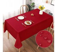 Nappe imperméable, nappes rouges 130 x 160 cm, nappe aspect coton en polyester, hydrofuge avec effet lotus, résistante aux rayures, pour le salon, la salle à manger, le balcon et le jardin