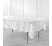 Douceur d'Intérieur, Nappe de Fête Rectangle (150 x 300 cm) Bully Blanc, Polyester Imprimé Métallisé