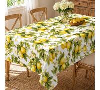 Nappe imprimée citron, set de table en polyester motif citron et feuille verte, décoration intérieure et extérieure pour cuisine, salle à manger, patio, jardin et fête, lavable en machine 75x75cm,140