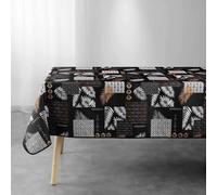 Douceur d'Intérieur – Nappe antitache rectangulaire Olenna – Polyester imprimé, 150 x 300 cm – Noir