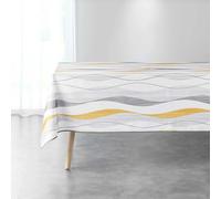 Douceur d'Intérieur, Nappe Rectangle (150 x 240 cm) Ondulys Blanc/Jaune, Polyester Imprimé