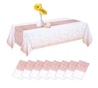 Nappe Jetable Lot 8 Blanc Rose Doré 137x274cm - Imperméable Rectangulaire Pour Fête Anniversaire Mariage Noël Dupcheliry