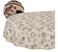 Nappe Lavable - Effet Lotus - Facile d'entretien - en Coton et Polyester - Anti-Taches - pour l'extérieur - Café - Ovale - 180 x 140 cm - avec Ruban passepoilé