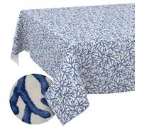 Nappe Lavable - Effet Lotus - Facile d'entretien - en Coton et Polyester - Anti-Taches - pour l'extérieur - Corail - Bleu - 200 x 140 cm