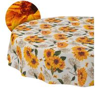 Nappe Lavable - Effet Lotus - Facile d'entretien - en Coton et Polyester - Anti-Taches - pour l'extérieur - Motif Tournesol - Ronde - 120 cm