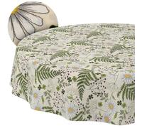 Nappe Lavable - Effet Lotus - Facile d'entretien - en Coton et Polyester - Anti-Taches - pour l'extérieur - Motif Feuilles de Camomille - Ronde - 120 cm