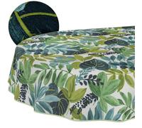 Nappe Lavable, Effet Lotus - Facile d'entretien - en Coton et Polyester - Anti-Taches - pour l'extérieur - Tropique - Ovale - 180 x 140 cm - avec Ruban passepoilé