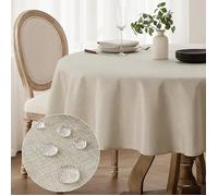 Nappe Noël Ronde 220 cm Anti-Tache Jin Imperméable Lin Beige Décoration Grande Table Beige 220 x 220 cm (Ronde)