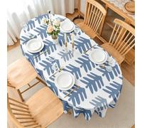 Nappe Ovale 140x220 cm Feuilles Bleu Gris, Imperméable et Anti-tache, Nappe de Table Lavable Botanique Rustique, Linge de Table Décoration pour Cuisine Salle à Manger Jardin Terrasse Balcon E-103