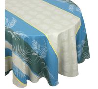Nappe ovale 170x300 cm PALMIER bleu lagon Jacquard 100% coton + enduction acrylique
