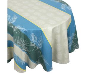 Nappe ovale 170x300 cm PALMIER bleu lagon Jacquard 100% coton + enduction acrylique