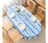 Nappe Ovale 180x240 cm Rayures Bleu et Blanc, Imperméable et Anti-tache, Nappe de Table Lavable Grille GéOméTrique, Linge de Table Décoration pour Cuisine Salle à Manger Jardin Terrasse Balcon E-104