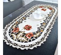 Nappe Ovale Dentelle 40x85cm Tissu Satin Élégant | Tissu satin durable, motif dentelle élégant, protège des rayures, idéal salon salle à manger