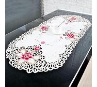Nappe ovale élégante en dentelle florale 40,6 x 83,8 cm, réutilisable, résistant aux taches, set de table satiné pour événements