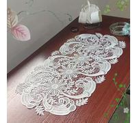 Nappe ovale en velours blanc élégant avec dentelle - Nappe en polyester à motif floral, convenant pour la salle à manger, le café et la décoration de la maison, parfaite pour la table des fêtes, acces