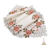 Nappe ovale vintage brodée en dentelle avec motif floral rustique pour mariage et réunion de famille (40 x 85 cm, orange)