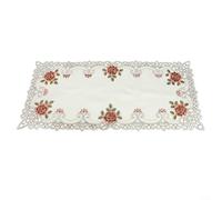 Nappe ovale vintage brodée en dentelle avec motif floral rustique pour mariage et réunion de famille (40 x 85 cm, rouge foncé)