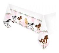 amscan 9909877 - Nappe en Plastique Cheval, Taille 120 x 180 cm, Blanc avec Bordure Frange, décoration de Table, Anniversaire, fête à thème