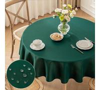 Nappe pour tables rondes, verte, Ø 160 cm, lavable, en polyester, hydrofuge avec effet lotus, résistante et durable, idéale pour la maison, les mariages et les fêtes