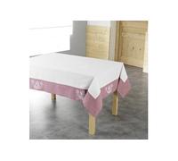 Nappe rectangle 140 x 240 cm polyester brode bonheur Rose/Blanc