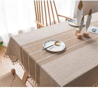 Nappe rectangulaire - 140x240 cm - Beige - Anti-tache lavable - Coton-lin vintage