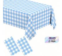Nappe rectangulaire à carreaux vichy bleu clair et blanc, jetable, en plastique, idéale pour les fêtes, pique-niques, anniversaires, mariages et camping 54 * 108 pouces CarreauPolyéthylène