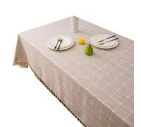 Nappe rectangulaire à motif quadrillé en tissu résistant à l'eau avec bordure à franges pour salle à manger 140 x 220 cm (marron)