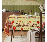 Nappe rectangulaire à pizza - Résistante aux taches - Lavable - Motif fourchette à tomates - Pour cuisine, salle à manger, goûter, pique-nique - Jaune d'été - 152,4 x 259,1 cm