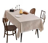 Nappe rectangulaire à rayures avec bordure en dentelle de style japonais en polyester et coton pour un usage quotidien et spécial pour les occasions (140 x 220 cm, kaki)
