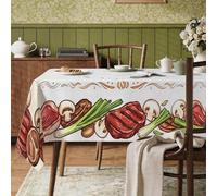Nappe rectangulaire à steak - Nappe culinaire rustique champignon vert oignon vert - Résistante aux taches rouges - Lavable - Pour la cuisine et la salle à manger - 89 x 140 cm