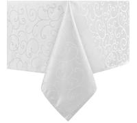 Nappe rectangulaire blanche 140 x 240 cm jacquard polyester 210 g/m² anti-tache et lavable en machine pour table