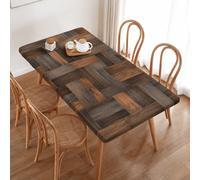 Nappe rectangulaire élastique vintage à imprimé patchwork effet bois, bord élastique antidérapant lavable, convient pour table à manger, table pliante, cuisine, fête, pique-nique et décoration de la m
