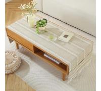 Nappe rectangulaire en lin de coton pour salon - Simple tapis pour meuble TV, nappe de table basse avec poches, couverture à franges avec glands pour table de thé, salle à manger, réfrigérateur (Jaune