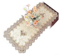Nappe rectangulaire en polyester avec bordure en dentelle européenne intemporelle et motif napperon brodé pour une table attrayante (60 x 120 cm)