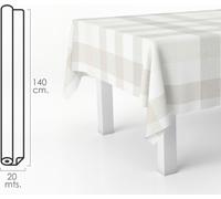 Nappe rectangulaire en toile cirée à carreaux beige. PVC imperméable et anti-salissures 140 cm. x 20 mètres. Rouleau découpable. Intérieur et extérieur