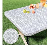 Nappe rectangulaire en Vinyle, Nappe élastique ajustée avec Dos en Flanelle, 182,9 x 76,2 cm (Rectangulaire) Gris GR NAPPE DE TABLE
