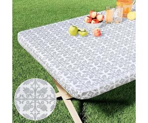 Nappe rectangulaire en Vinyle, Nappe élastique ajustée avec Dos en Flanelle, 182,9 x 76,2 cm (Rectangulaire) Gris GR NAPPE DE TABLE