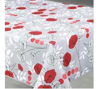 Nappe rectangulaire - HOME MAISON - Motif coquelicots - Gris - 145x240 cm - Anti-tâche