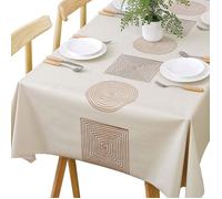 Nappe Rectangulaire Imperméable en PVC, Nappe de Table Plastique 140 x 220CM Antitache et Anti-Huile, Beige
