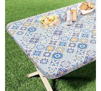 Nappe rectangulaire imprimée de style bohème de 6 pieds, nappe de table élastique ajustée, housse de table en polyester lavable pour l'extérieur, le pique-nique, le camping et l'intérieur pour les fou