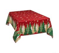 Nappe Rectangulaire Noël Imprimée Sapin Flocon 153x215cm | vibrant sapin et flocons, fond chaleureux, ambiance festive immédiate, pour idéal fêtes