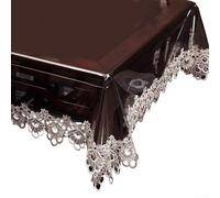 Nappe rectangulaire transparente PVC dentelle transparente 140 x 180 cm | PVC respectueux de l'environnement, orné de dentelle pour bord transparent, rectangulaire, idéal pour les tables de fête