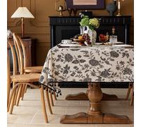Nappe rectangulaire vintage noire à franges et motifs floraux, idéale pour la table à manger, la table basse, la table de chevet, la décoration intérieure, les restaurants, les fêtes, les dîners, les 