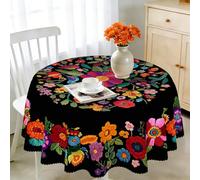Nappe ronde, 120 cm, résistante aux intempéries, lavable, en polyester - Motif floral brodé - Pour extérieur, jardin, cuisine, salle à manger, balcon, pour 2 à 4 personnes, imperméable et durable