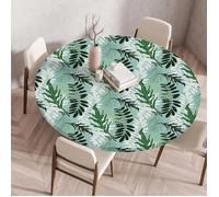 Nappe ronde 120cm bord élastique, imprimé feuilles vertes, imperméable anti-huile lavable, pique-nique/fête/cuisine NAPPE DE TABLE