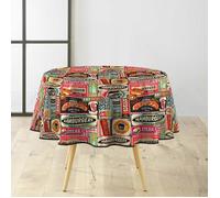 Nappe Ronde 160 cm PVC Imprimé Americano - Ambiance Diner Rétro